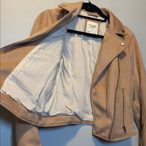 Abercrombie & Fitch Faux Suede Moto Jacket Womens Small Blush Pink Beige Zip Up - Picture 5 of 15
